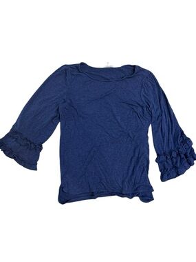Max Studio Navy Blue Ruffle Tiered Bell Sleeve Knit Top S